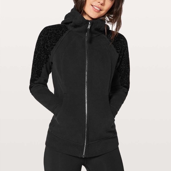 lululemon athletica Tops - Lululemon Scuba Hoodie Light Cotton Fleece (Floral Flock) Black size 4